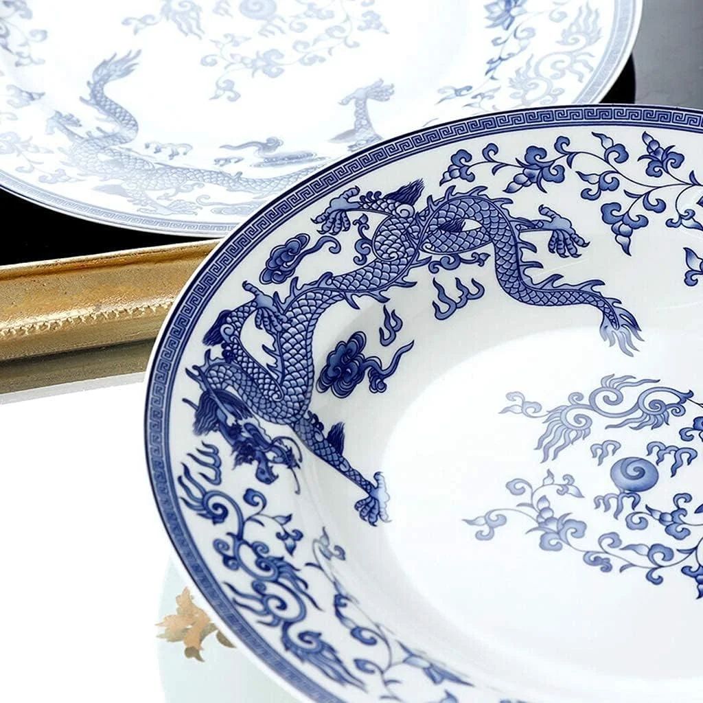 سرویس ظروف غذاخوری سرامیکی کلاسیک GYZPZHZX با 50 تکه، کاسه/قابلمه/بشقاب/قاشق | سرویس غذاخوری چینی استخوانی، ست ترکیبی چینی آبی و سفید سرویس ظروف غذاخوری سرامیکی کلاسیک GYZPZHZX با 50 تکه، کاسه/قابلمه/بشقاب/قاشق | سرویس غذاخوری چینی استخوانی، ست ترکیبی چینی آبی و سفید