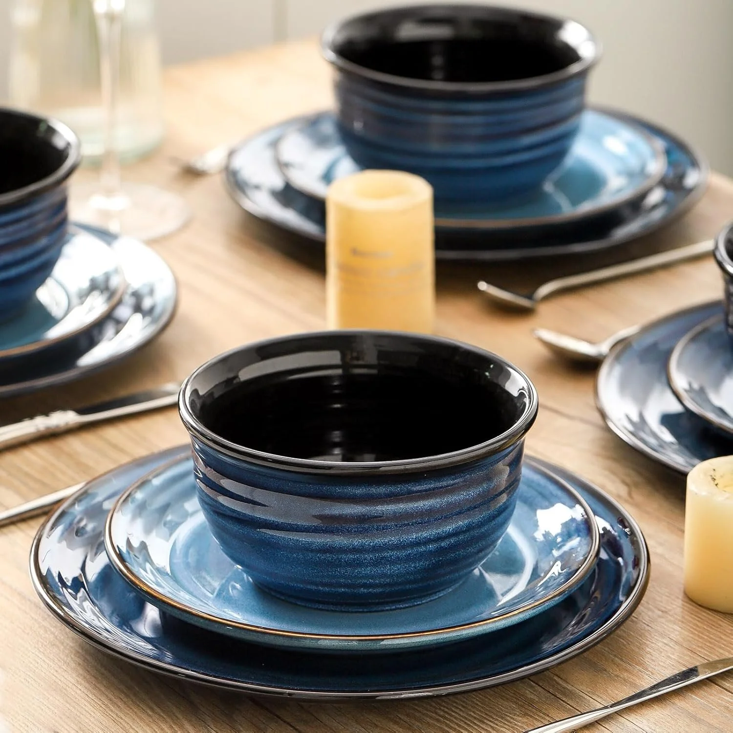 ست بشقاب و کاسه Hasense، ست ظروف غذاخوری 12 تکه سرامیکی با لعاب واکنش پذیر، سرویس ظروف غذاخوری مقاوم در برابر خراش و لب پریدگی، ظروف سرو دست ساز، آبی ست بشقاب و کاسه Hasense، ست ظروف غذاخوری 12 تکه سرامیکی با لعاب واکنش پذیر، سرویس ظروف غذاخوری مقاوم در برابر خراش و لب پریدگی، ظروف سرو دست ساز، آبی