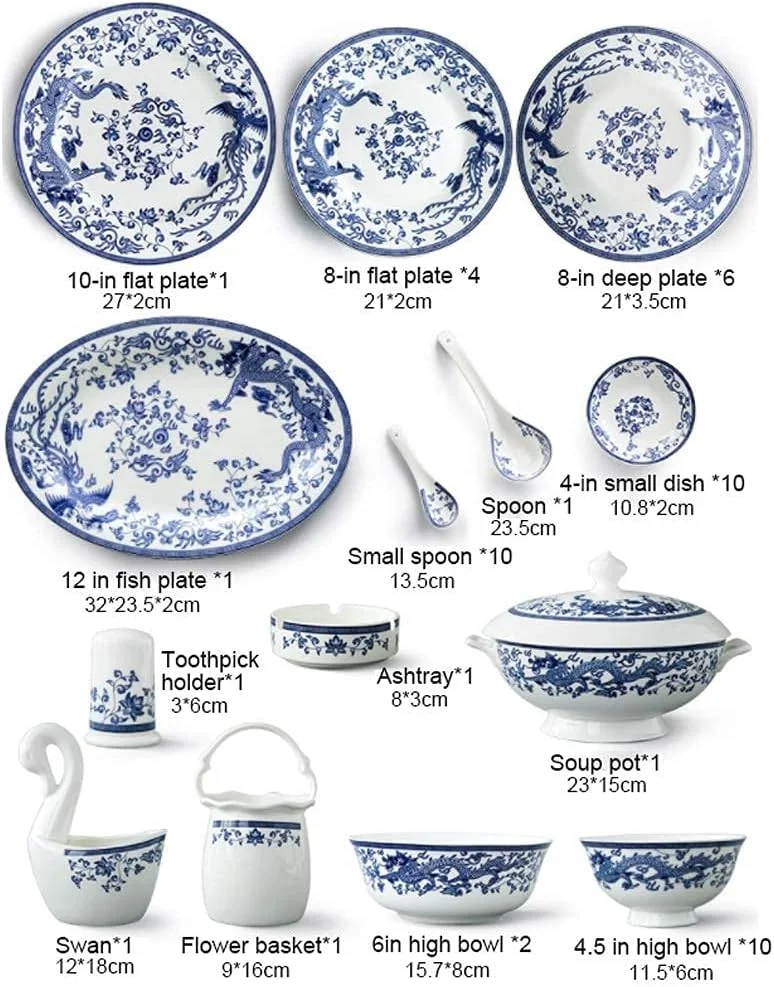 سرویس ظروف غذاخوری سرامیکی کلاسیک GYZPZHZX با 50 تکه، کاسه/قابلمه/بشقاب/قاشق | سرویس غذاخوری چینی استخوانی، ست ترکیبی چینی آبی و سفید سرویس ظروف غذاخوری سرامیکی کلاسیک GYZPZHZX با 50 تکه، کاسه/قابلمه/بشقاب/قاشق | سرویس غذاخوری چینی استخوانی، ست ترکیبی چینی آبی و سفید
