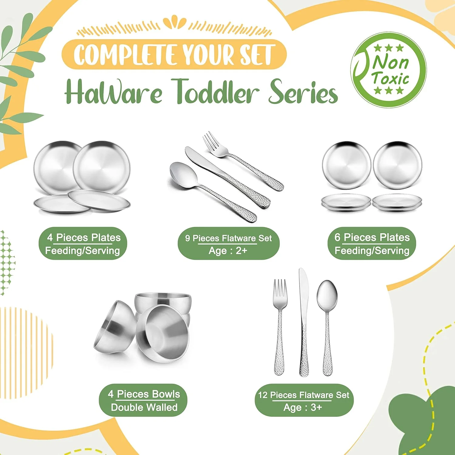 بشقاب استیل 4 تکه HaWare، ظروف فلزی 304 برای شام کودکان و خردسالان، بشقاب های سرو غذاخوری 9 اینچی برای کمپینگ، ظروف غذاخوری قابل استفاده مجدد، نشکن و غیر سمی، قابل شستشو در ماشین ظرفشویی بشقاب استیل 4 تکه HaWare، ظروف فلزی 304 برای شام کودکان و خردسالان، بشقاب های سرو غذاخوری 9 اینچی برای کمپینگ، ظروف غذاخوری قابل استفاده مجدد، نشکن و غیر سمی، قابل شستشو در ماشین ظرفشویی