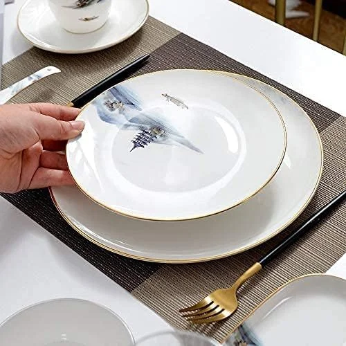 ست ظروف غذاخوری چینی استخوانی خانگی، کاسه و بشقاب سرامیکی، فنجان و نعلبکی، ست ظروف هتل به سبک چینی، ست ظروف آب زلال و آسمان