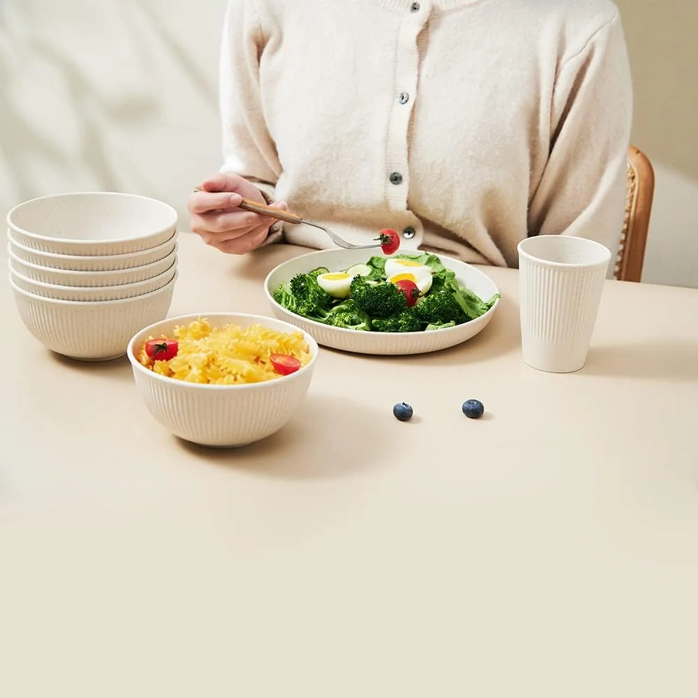 ست ظروف غذاخوری 18 تکه HXYPN از جنس کاه گندم، نشکن و قابل استفاده مجدد، شامل فنجان، بشقاب و کاسه، قابل استفاده در ماشین ظرفشویی و مایکروویو ست ظروف غذاخوری 18 تکه HXYPN از جنس کاه گندم، نشکن و قابل استفاده مجدد، شامل فنجان، بشقاب و کاسه، قابل استفاده در ماشین ظرفشویی و مایکروویو