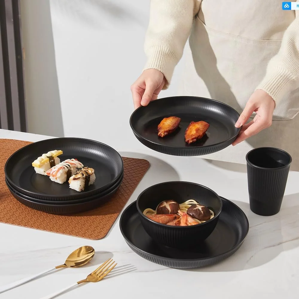 ست 18 پارچه ظروف آشپزخانه HXYPN شامل بشقاب و کاسه، ساخته شده از کاه گندم، نشکن، شامل بشقاب غذاخوری، کاسه غلات و لیوان، قابل استفاده مجدد، ایمن در مایکروویو و ماشین ظرفشویی ست 18 پارچه ظروف آشپزخانه HXYPN شامل بشقاب و کاسه، ساخته شده از کاه گندم، نشکن، شامل بشقاب غذاخوری، کاسه غلات و لیوان، قابل استفاده مجدد، ایمن در مایکروویو و ماشین ظرفشویی