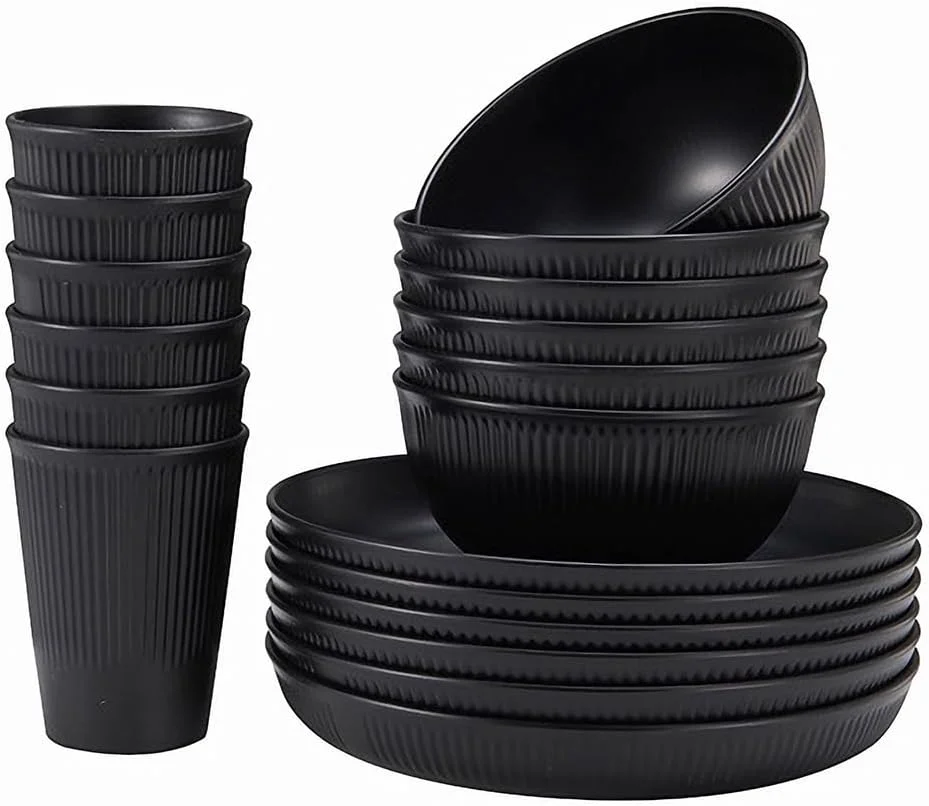 ست 18 پارچه ظروف آشپزخانه HXYPN شامل بشقاب و کاسه، ساخته شده از کاه گندم، نشکن، شامل بشقاب غذاخوری، کاسه غلات و لیوان، قابل استفاده مجدد، ایمن در مایکروویو و ماشین ظرفشویی ست 18 پارچه ظروف آشپزخانه HXYPN شامل بشقاب و کاسه، ساخته شده از کاه گندم، نشکن، شامل بشقاب غذاخوری، کاسه غلات و لیوان، قابل استفاده مجدد، ایمن در مایکروویو و ماشین ظرفشویی