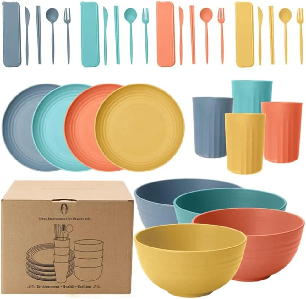 ست ظروف غذاخوری نی گندم Jimmyclouds، ست لوازم غذاخوری، ظروف غذاخوری نشکن برای کودکان، بشقاب غذاخوری، بشقاب دسر، کاسه غلات، فنجان، ظروف کمپینگ در فضای باز، سرویس برای 4 نفر (32 تکه) ست ظروف غذاخوری نی گندم Jimmyclouds، ست لوازم غذاخوری، ظروف غذاخوری نشکن برای کودکان، بشقاب غذاخوری، بشقاب دسر، کاسه غلات، فنجان، ظروف کمپینگ در فضای باز، سرویس برای 4 نفر (32 تکه)