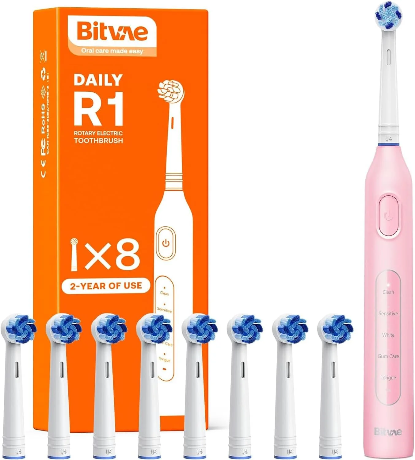 مسواک برقی چرخشی Bitvae R1 – صورتی، با 8 سری جایگزین و کیف مسافرتی، 2 حالت تمیز کردن، مسواک شارژی برای بزرگسالان، تمیز کردن عمیق، سفید کننده مسواک برقی چرخشی Bitvae R1 – صورتی، با 8 سری جایگزین و کیف مسافرتی، 2 حالت تمیز کردن، مسواک شارژی برای بزرگسالان، تمیز کردن عمیق، سفید کننده