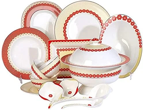 سرویس ظروف غذاخوری آشپزخانه، سرویس غذاخوری دکوری خانوادگی، سرویس ظروف چینی استخوانی 50 تکه شامل بشقاب غذاخوری، بشقاب سالاد، کاسه غلات برای 10 نفر به سبک چینی سرویس ظروف غذاخوری آشپزخانه، سرویس غذاخوری دکوری خانوادگی، سرویس ظروف چینی استخوانی 50 تکه شامل بشقاب غذاخوری، بشقاب سالاد، کاسه غلات برای 10 نفر به سبک چینی