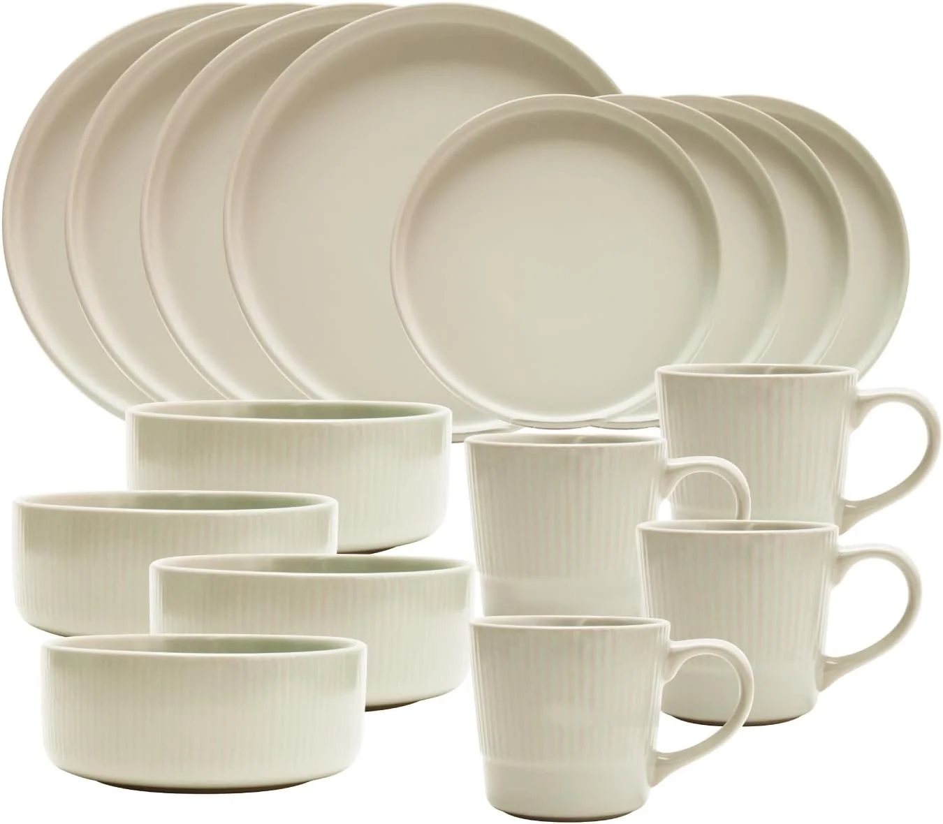 ست ظروف غذاخوری 16 پارچه سرامیکی آشپزخانه مستر مدل RIPPLE، رنگ کرم - شامل بشقاب، کاسه و لیوان، RSSP34