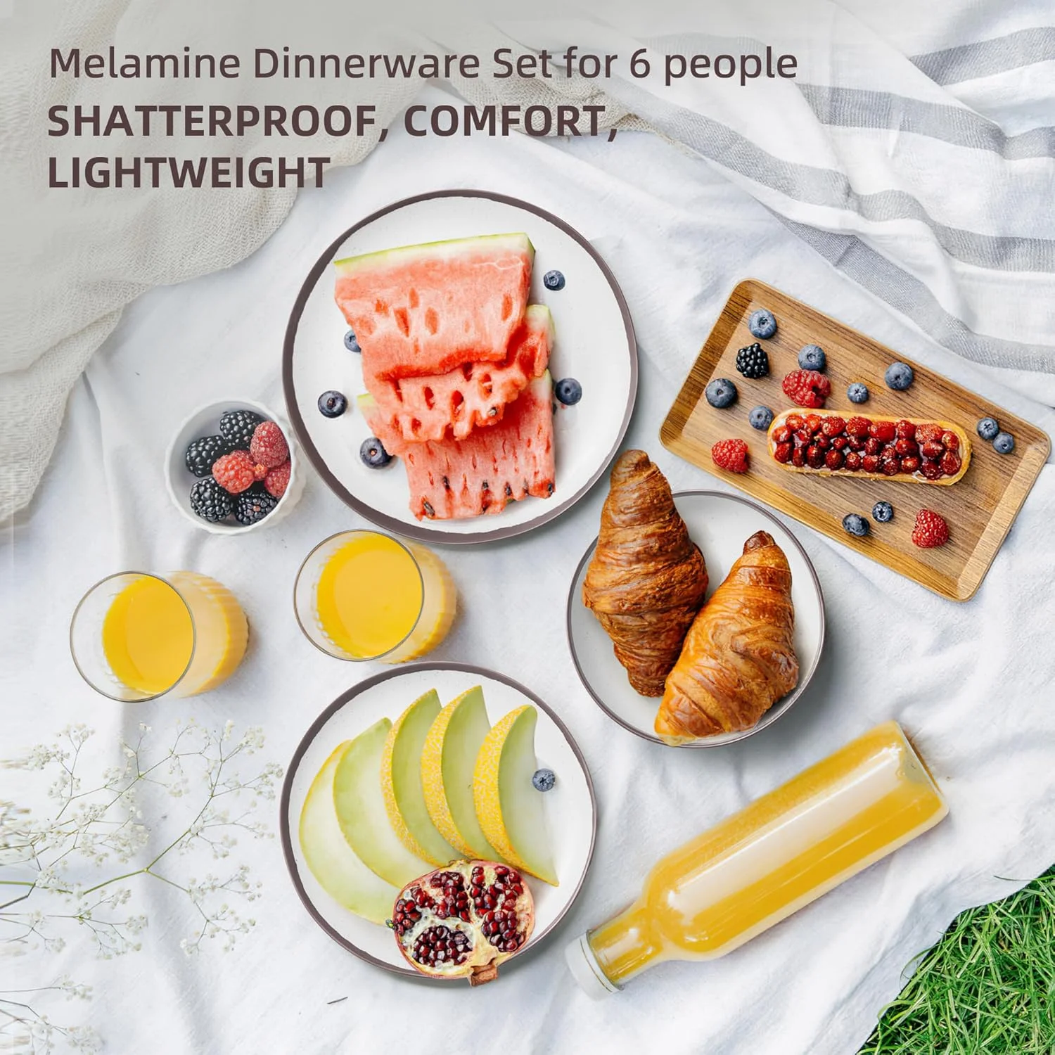 سرویس ظروف ملامین وینتیج Joviton HOME با لبه بنفش، مناسب برای 6 نفر، شامل بشقاب و کاسه، مناسب فضای باز سرویس ظروف ملامین وینتیج Joviton HOME با لبه بنفش، مناسب برای 6 نفر، شامل بشقاب و کاسه، مناسب فضای باز