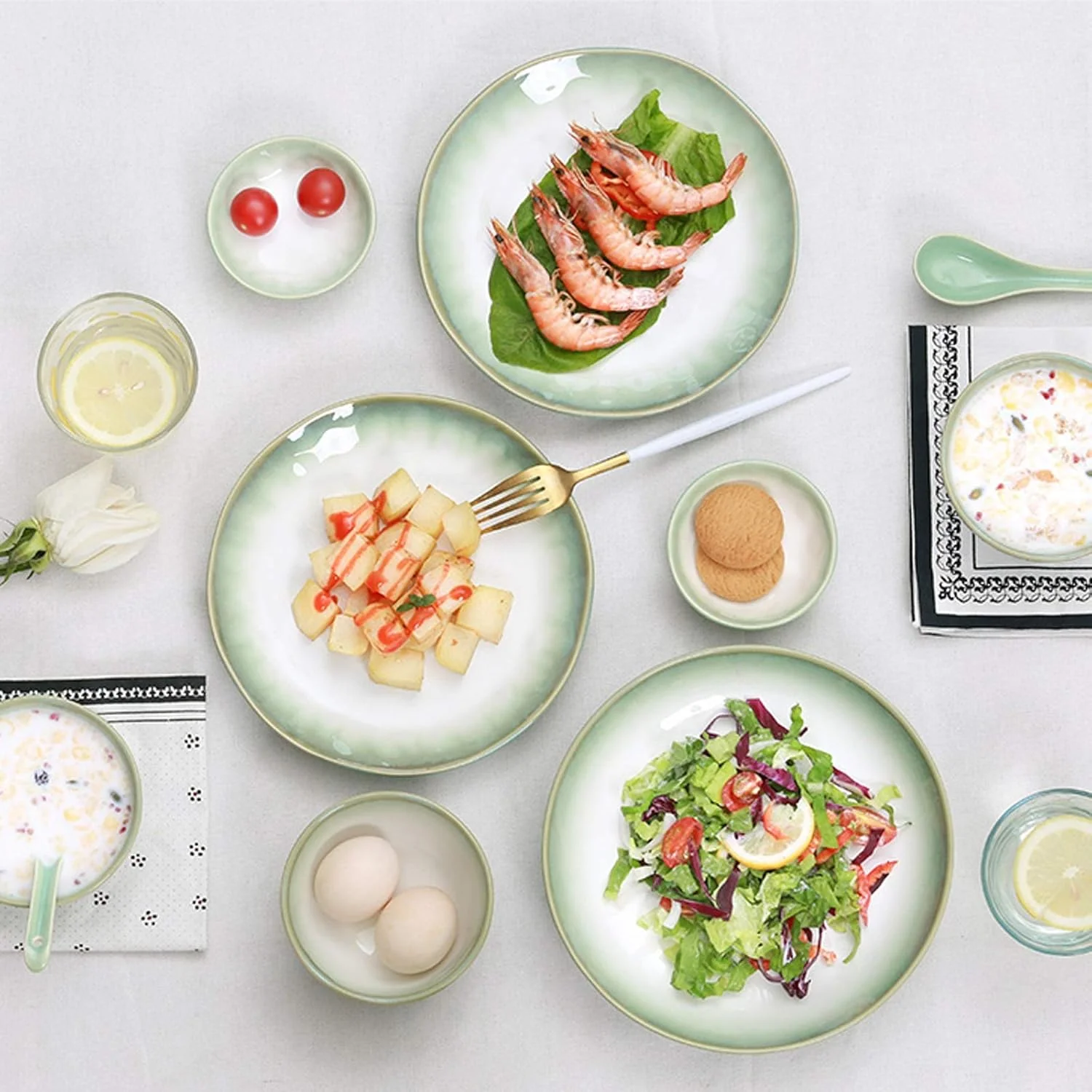 ست ظروف غذاخوری آشپزخانه شامل بشقاب، کاسه، مناسب برای 10 نفر، ظروف بادوام سرامیکی، ست بشقاب و کاسه گرد مناسب برای استفاده خانگی ست ظروف غذاخوری آشپزخانه شامل بشقاب، کاسه، مناسب برای 10 نفر، ظروف بادوام سرامیکی، ست بشقاب و کاسه گرد مناسب برای استفاده خانگی