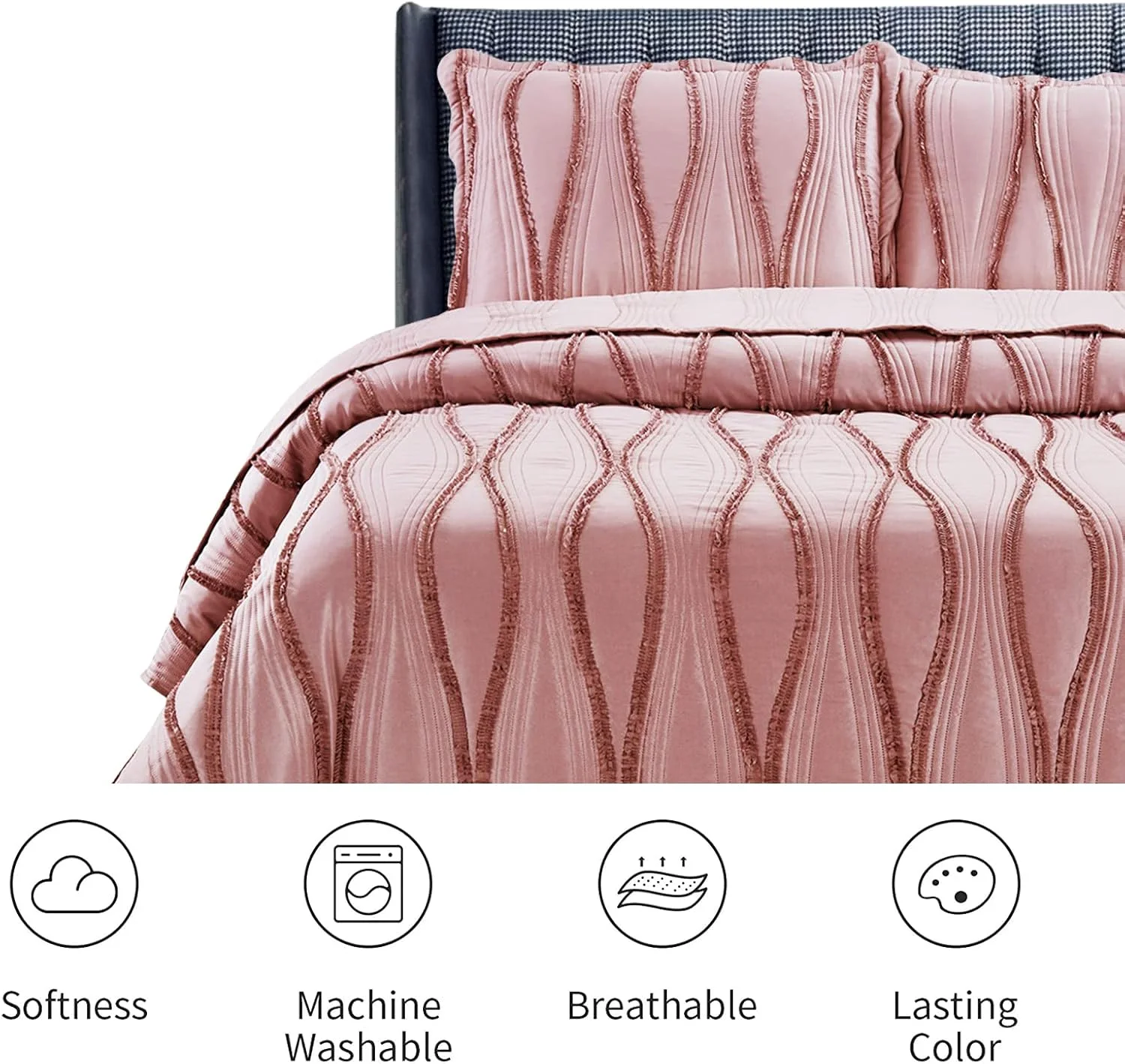 رو تختی لحافی Rugs Inn سایز دو نفره، دکور تخت خواب، ست روتختی - ست روتختی سه تکه، سبک، طرح دار، نرم و راحت - صورتی