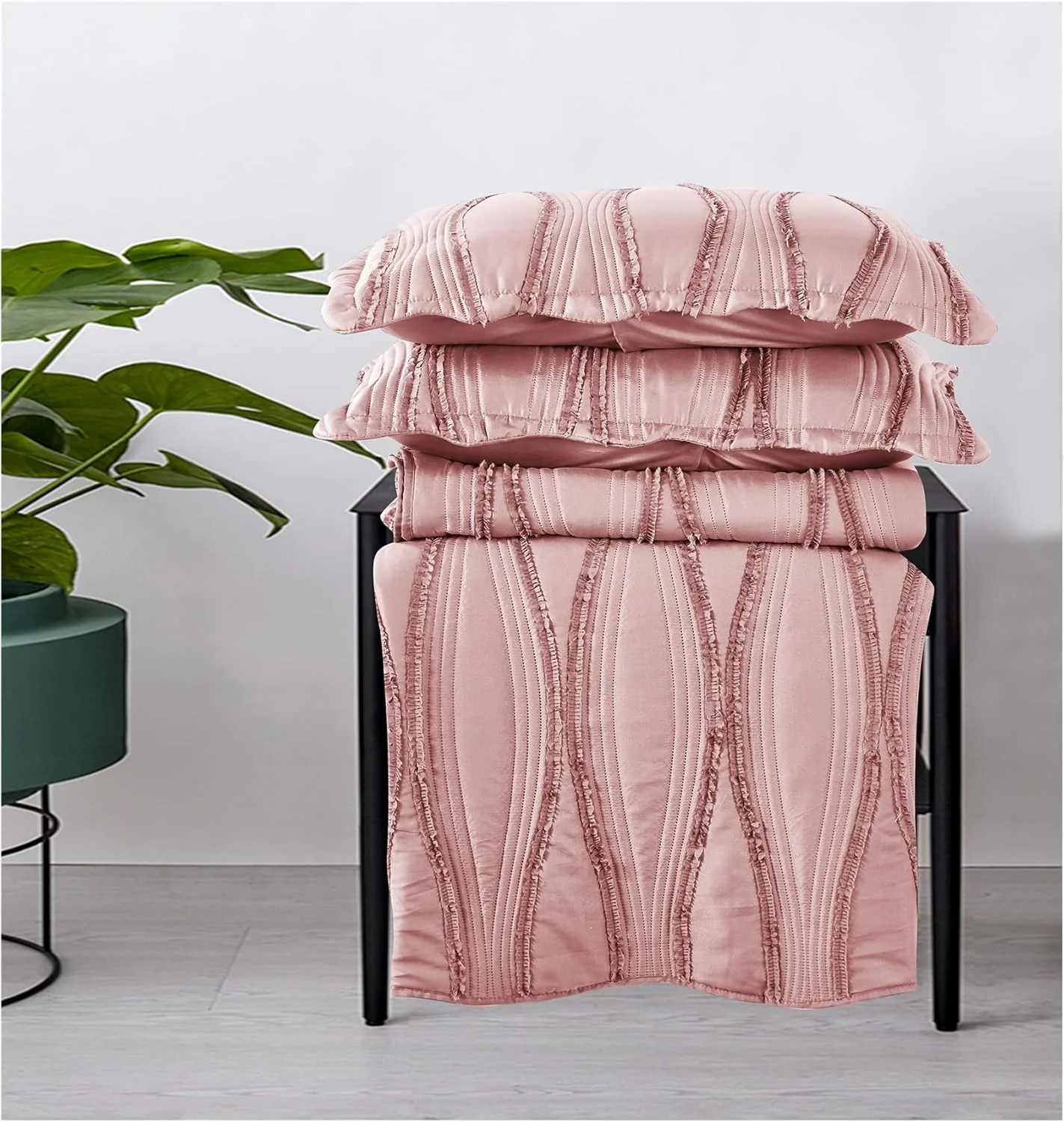 رو تختی لحافی Rugs Inn سایز دو نفره، دکور تخت خواب، ست روتختی - ست روتختی سه تکه، سبک، طرح دار، نرم و راحت - صورتی