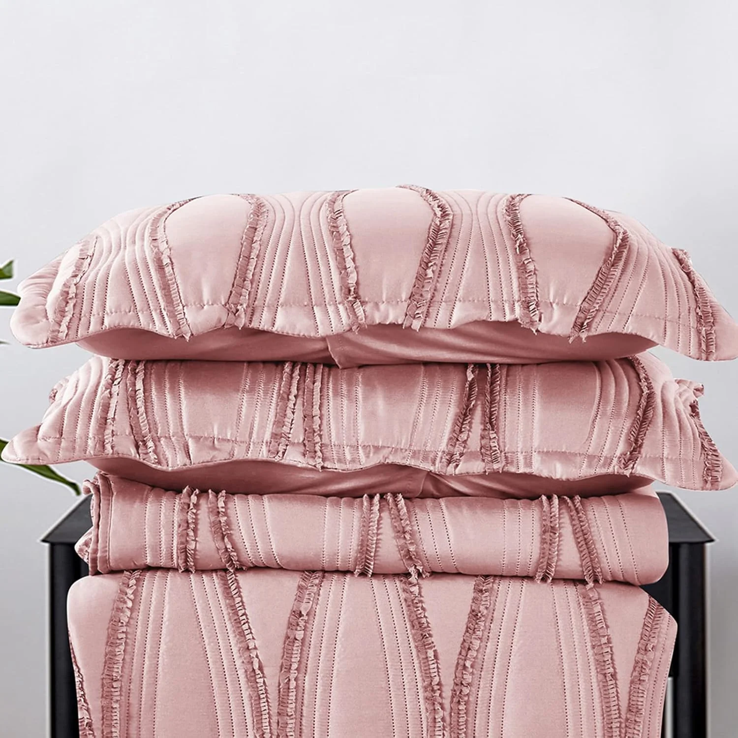 رو تختی لحافی Rugs Inn سایز دو نفره، دکور تخت خواب، ست روتختی - ست روتختی سه تکه، سبک، طرح دار، نرم و راحت - صورتی