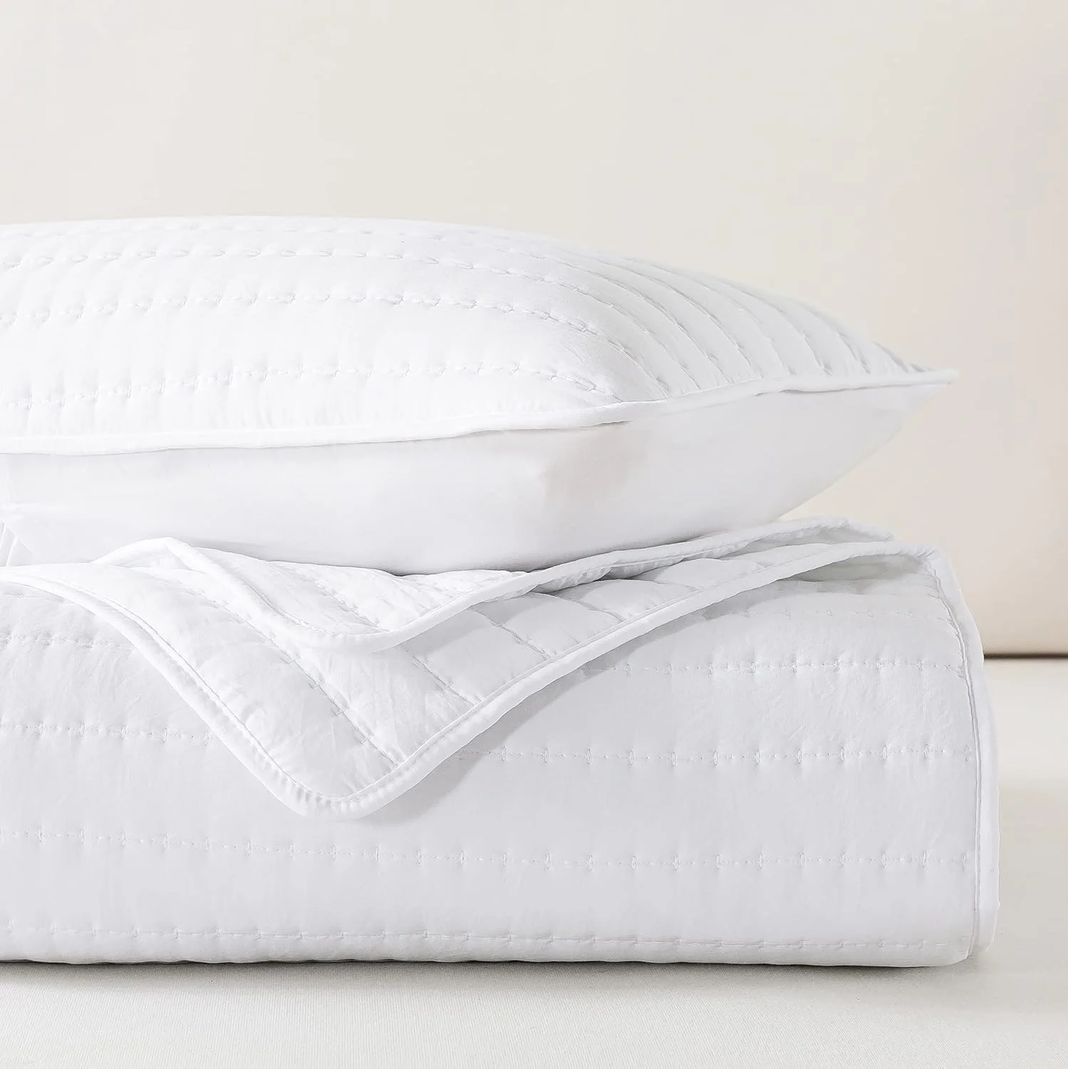 ست روتختی لحاف سفید کینگ سایز ROARINGWILD با روبالشی، رو تختی نرم و سبک وزن، لحاف نازک لحاف دوزی شده برای تمام فصل ها، 3 تکه، 264x228 سانتی متر