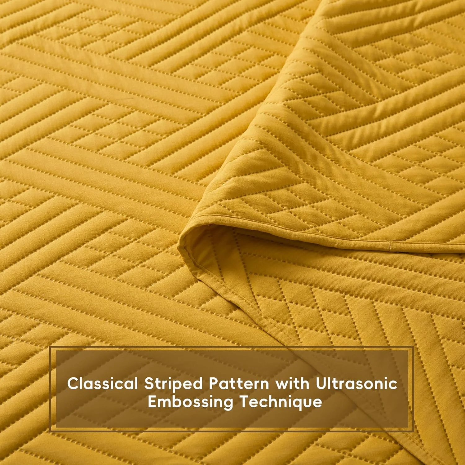 روتختی لحافی سافونوری سایز کینگ (270x244 سانتی متر، زرد خردلی) - ست کاور لحافی فوق العاده نرم و سبک وزن میکروفایبر برجسته التراسونیک مناسب فصل تابستان برای تخت کینگ - ست روتختی 3 تکه (1 لحاف، 2 روبالشی)