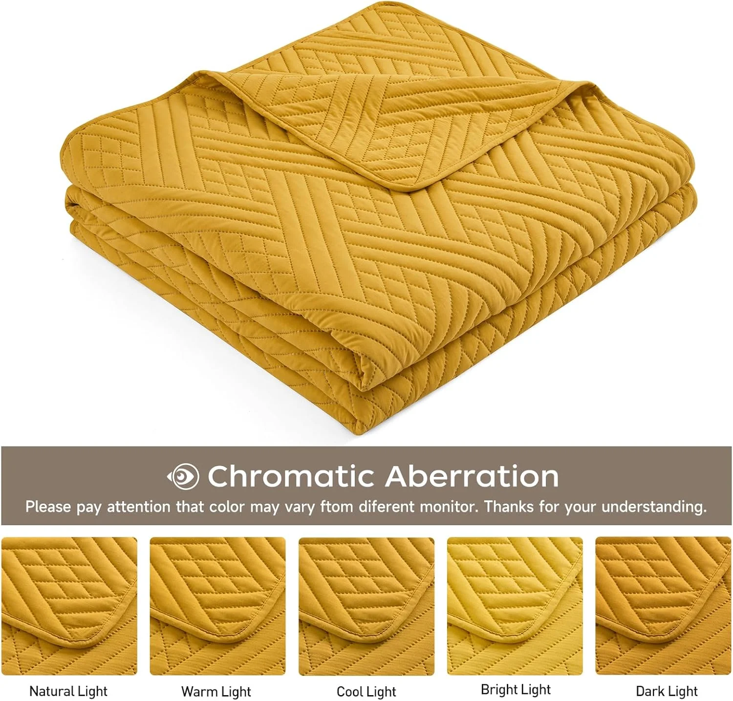 روتختی لحافی سافونوری سایز کینگ (270x244 سانتی متر، زرد خردلی) - ست کاور لحافی فوق العاده نرم و سبک وزن میکروفایبر برجسته التراسونیک مناسب فصل تابستان برای تخت کینگ - ست روتختی 3 تکه (1 لحاف، 2 روبالشی)