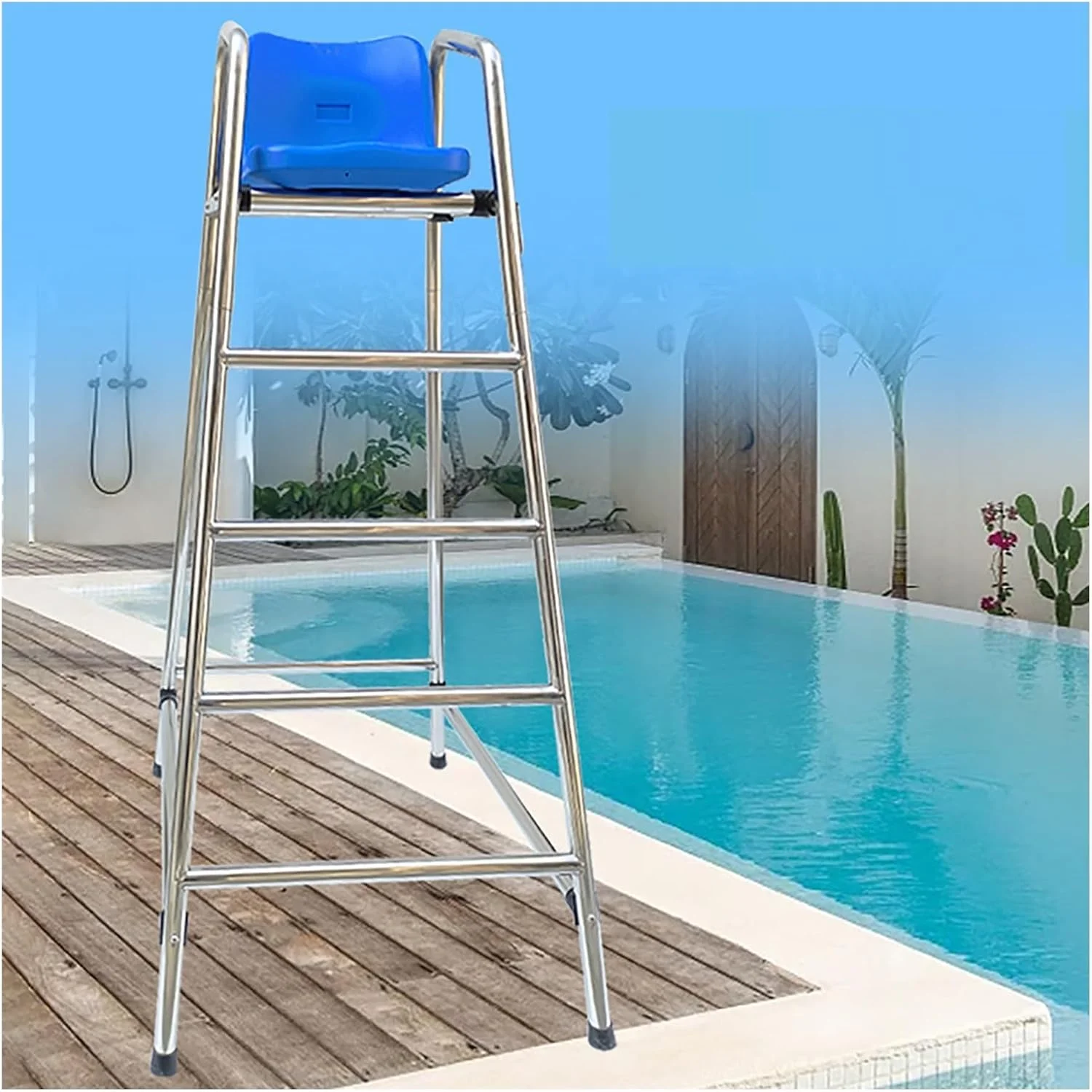 صندلی ناجی استخر، صندلی داور زمین تنیس، نردبان داوری مسابقات با سوراخ نصب چتر (85x100x180 سانتی متر)