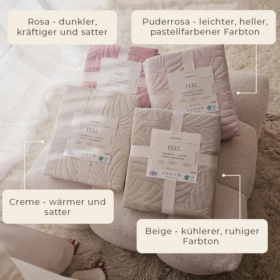 روتختی کرم رنگ Feel Elegant ROOM99 ابعاد 170 در 210 سانتی متر، پتوی چند منظوره به عنوان روتختی یا رو مبلی، مناسب برای تخت و مبل، سبک لحافی، ایده آل به عنوان روتختی مخملی