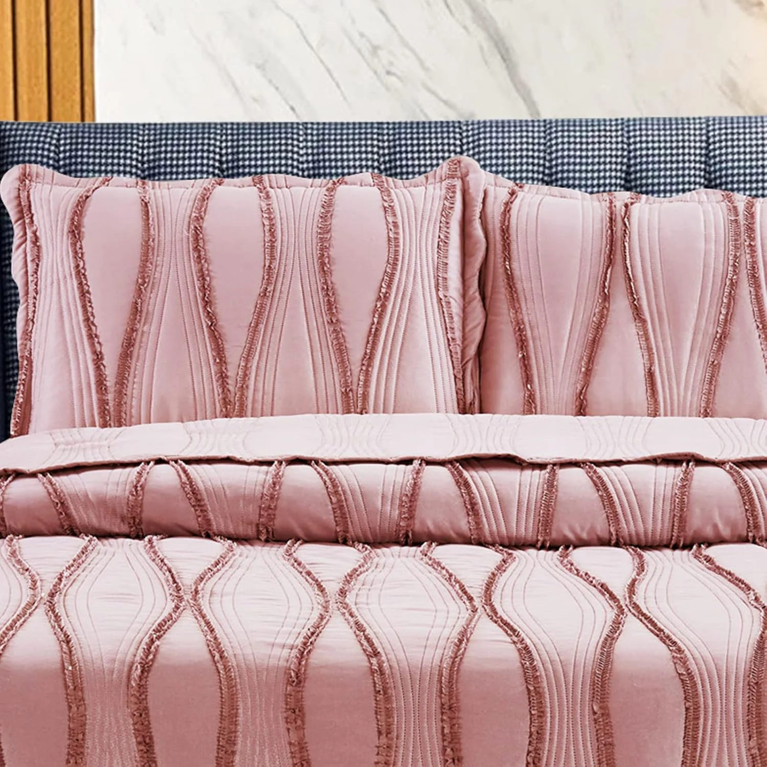 رو تختی لحافی Rugs Inn سایز دو نفره، دکور تخت خواب، ست روتختی - ست روتختی سه تکه، سبک، طرح دار، نرم و راحت - صورتی