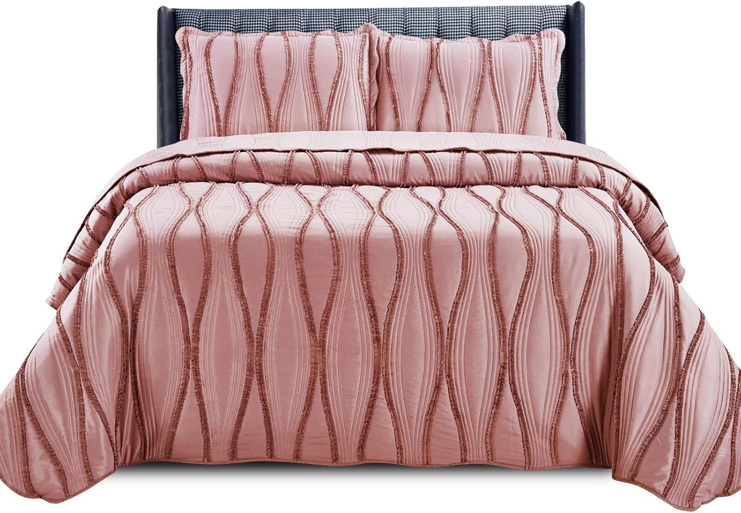 رو تختی لحافی Rugs Inn سایز دو نفره، دکور تخت خواب، ست روتختی - ست روتختی سه تکه، سبک، طرح دار، نرم و راحت - صورتی