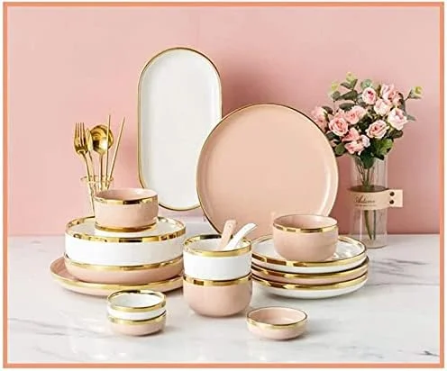 ست بشقاب شام لوکس برای مهمانی یا مراسم ویژه، ست ظروف غذاخوری چینی، ست ظروف سرامیکی پنوم پن، ست بشقاب و کاسه برای رستوران و سبک اروپایی