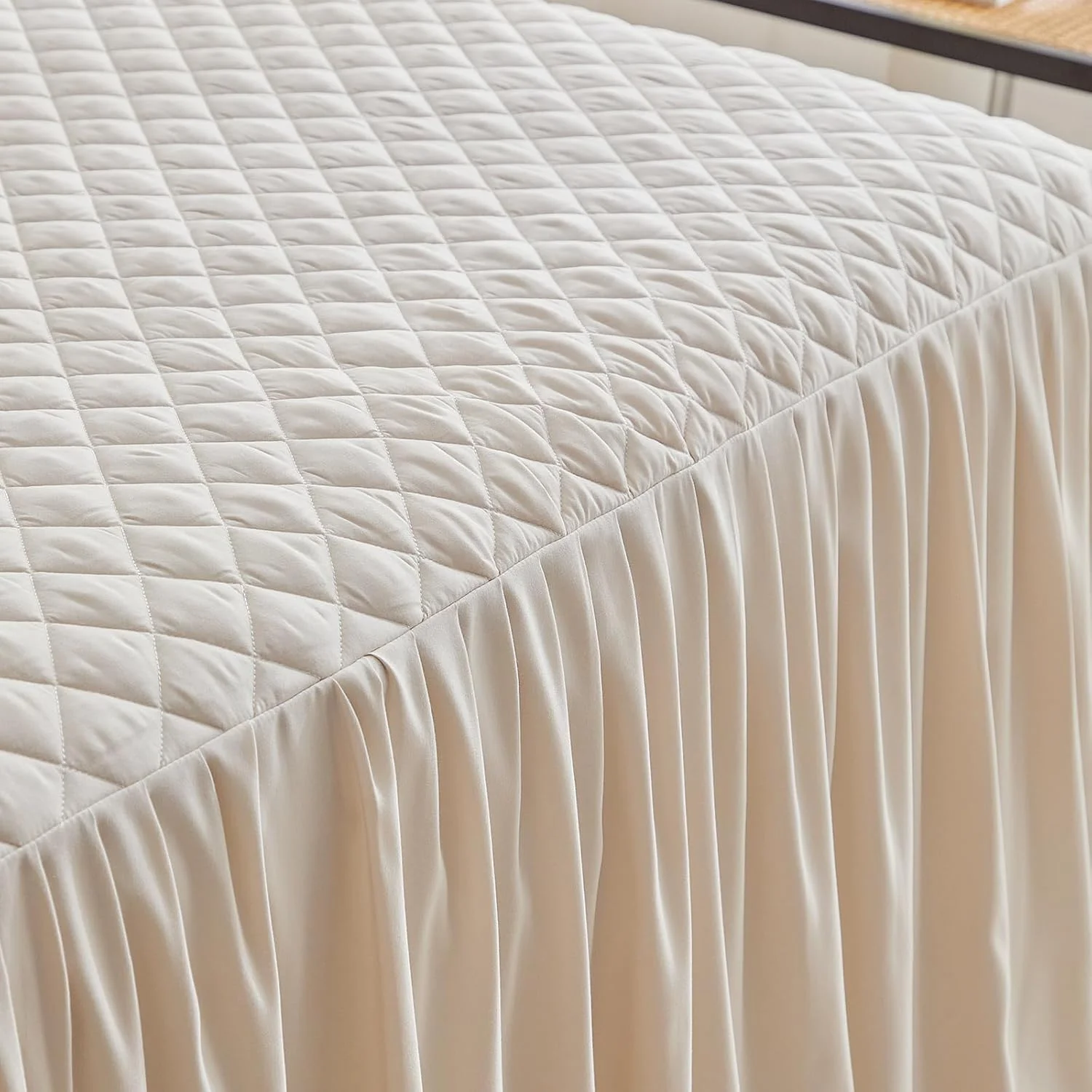 ست روتختی دامن چین دار - افتادگی 30 اینچی - رو تختی چین دار شیک و قدیمی به رنگ کرم سفید مناسب تابستان، لحاف، روتختی بوهو، سبک خانه روستایی، سبک وزن، لوکس و روستایی، ست 3 تکه سایز کوئین بژ
