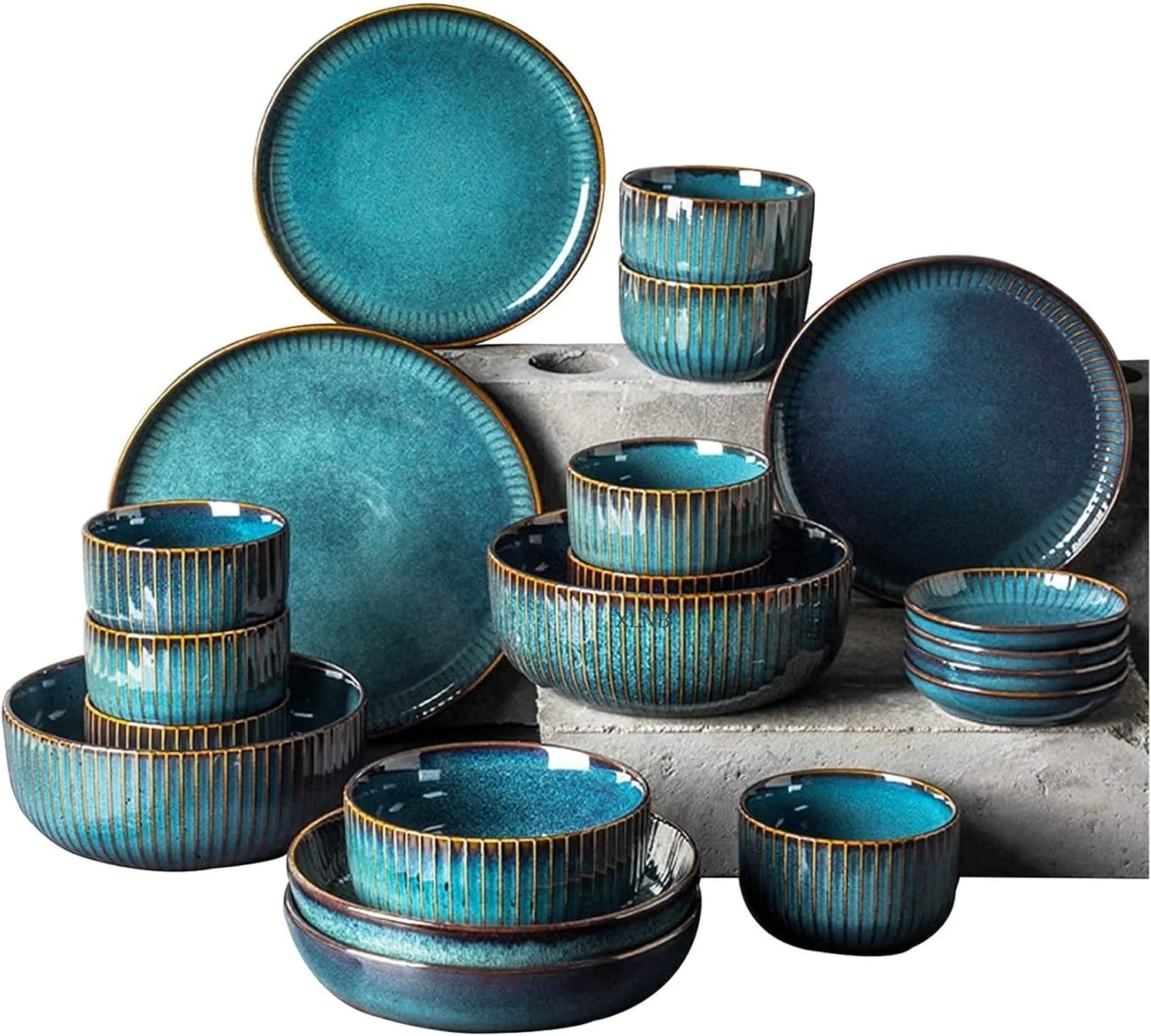 ست ظروف شام لوکس برای مهمانی یا مراسم عروسی، ست ظروف غذاخوری زیبا، ست ظروف غذاخوری چینی آبی، ست ظروف سرامیکی بشقاب و کاسه، پوشش لعاب واکنش پذیر