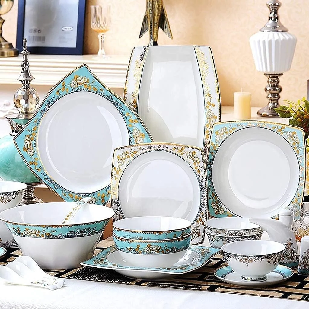 ست ظروف شام لوکس برای مهمانی یا مراسم عروسی، ست ظروف سرامیکی با 50 تکه، کاسه/قابلمه/بشقاب/قاشق | ست ظروف غذاخوری، ست ترکیبی چینی / 30 تکه