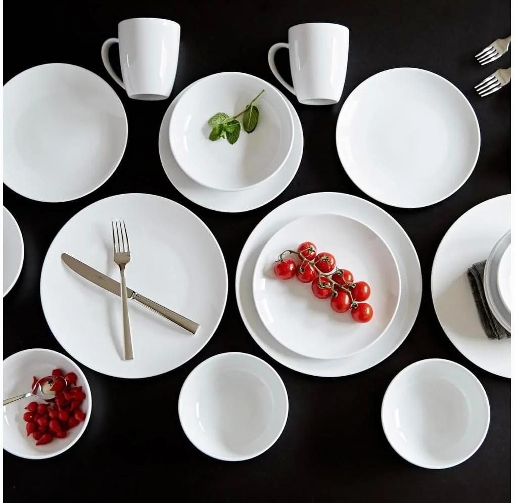 سرویس غذاخوری 30 پارچه لوکس، شامل بشقاب غذاخوری، بشقاب دسر، کاسه و لیوان، مناسب برای 6 نفر - سفید صدفی