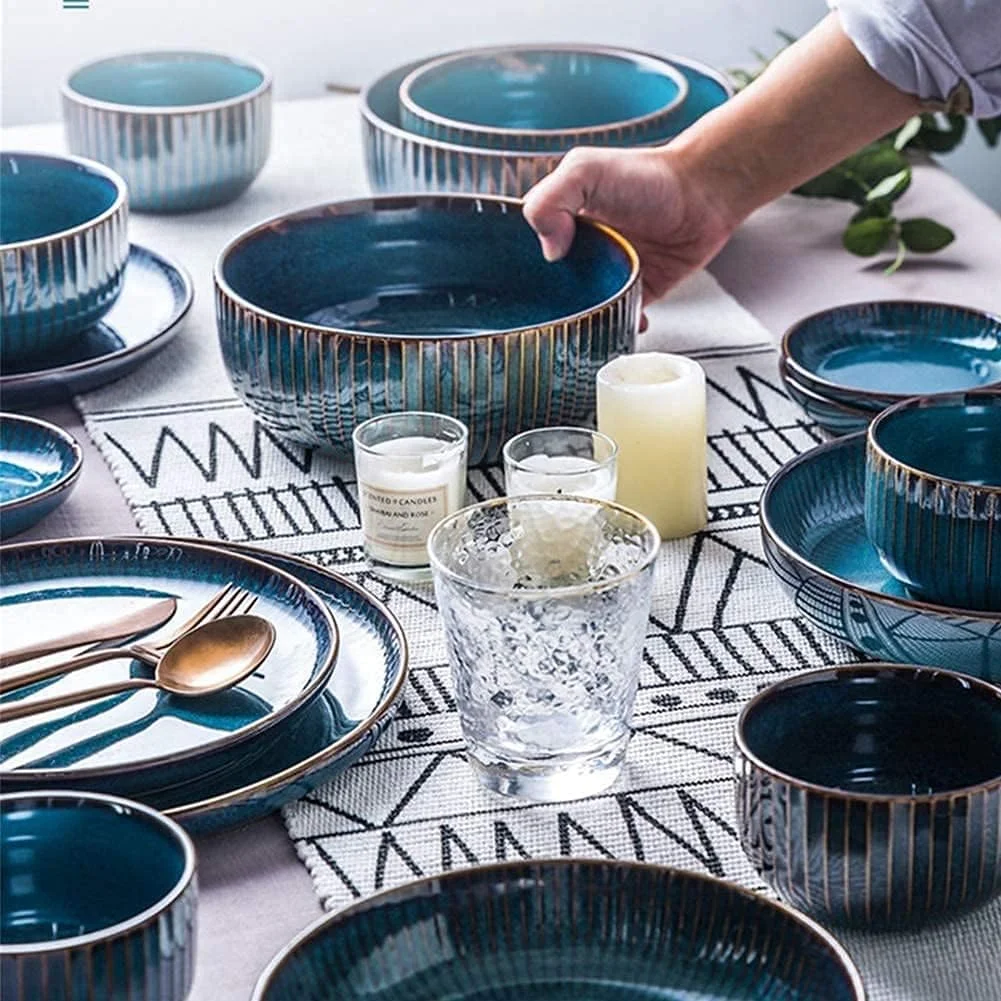 ست ظروف شام لوکس برای مهمانی یا مراسم عروسی، ست ظروف غذاخوری زیبا، ست ظروف غذاخوری چینی آبی، ست ظروف سرامیکی بشقاب و کاسه، پوشش لعاب واکنش پذیر ست ظروف شام لوکس برای مهمانی یا مراسم عروسی، ست ظروف غذاخوری زیبا، ست ظروف غذاخوری چینی آبی، ست ظروف سرامیکی بشقاب و کاسه، پوشش لعاب واکنش پذیر