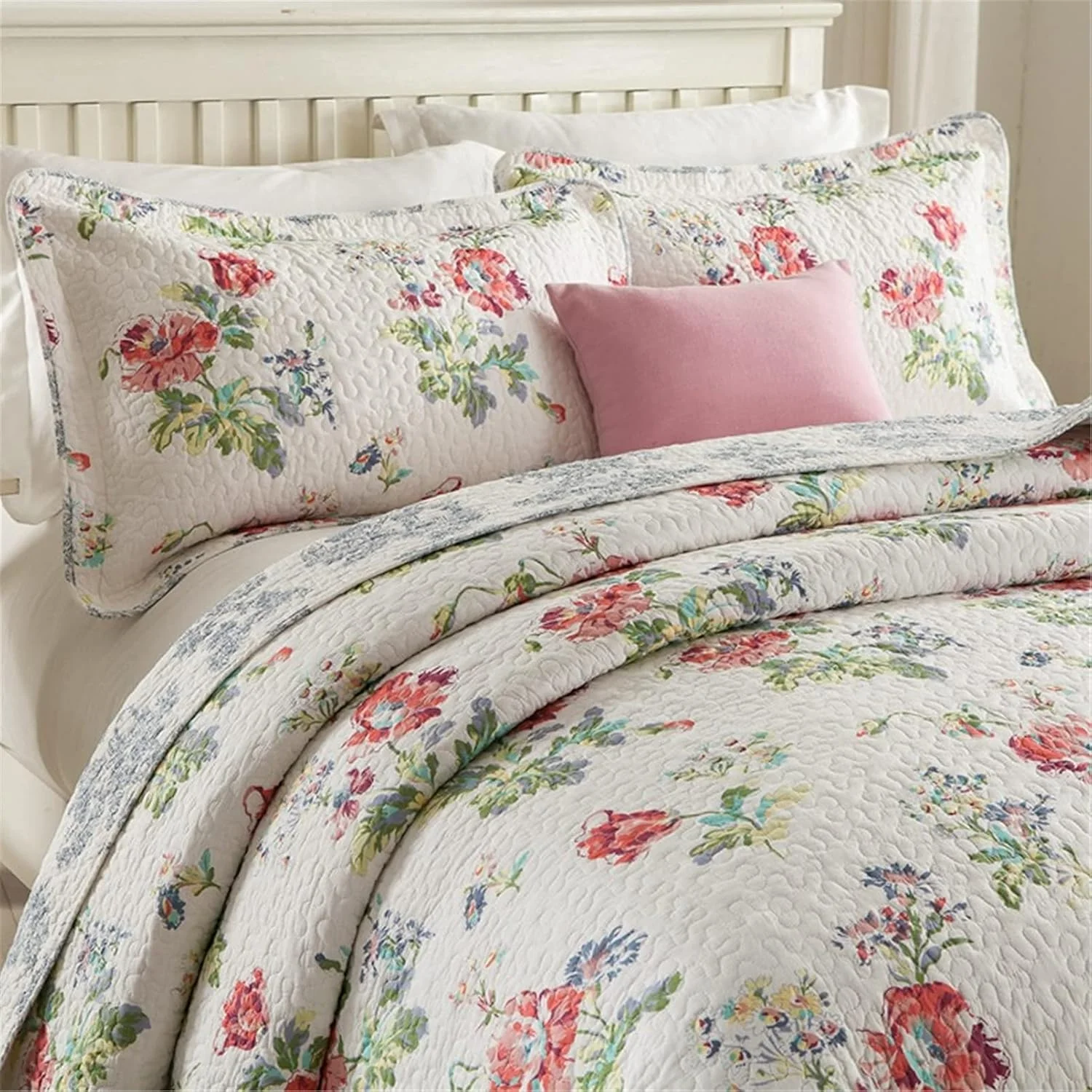 ست روتختی دو تکه پنبه ای دو رو طرح گلدار سبک وزن شامل روتختی و روبالشتی سایز یک نفره 180x220 سانتی متر