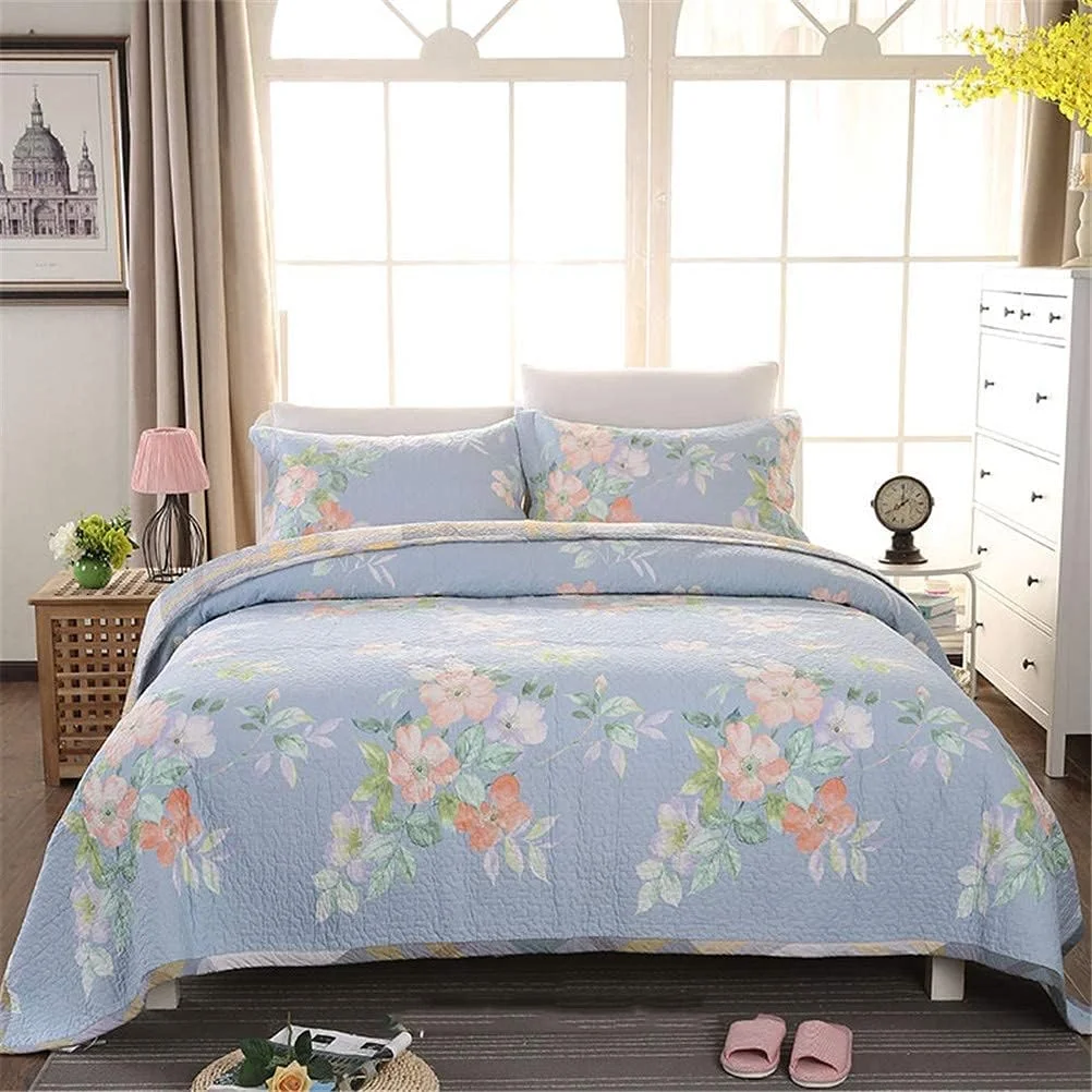 روتختی لحافی دو رو طرح نوردیک پاستورال، پتوی تخت، لحاف سبک، رو تختی 230x245 سانتی متر به همراه 2 روبالشی، صورتی، 200x230 سانتی متر، سبز-230x245 سانتی متر