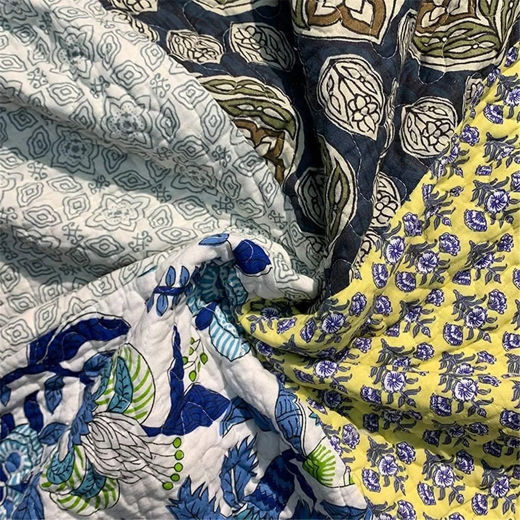 ست روتختی دو رو 3 تکه روتختی 230x250 سانتی متر با 2 رو بالشتی 51x76 سانتی متر پنبه ای طرح گلدار تکه دوزی روتختی برای تخت دو نفره