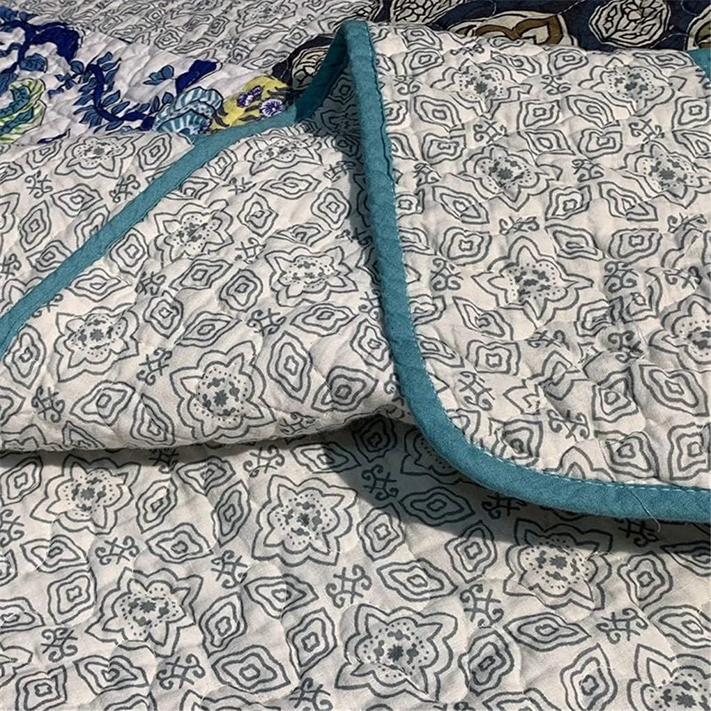 ست روتختی دو رو 3 تکه روتختی 230x250 سانتی متر با 2 رو بالشتی 51x76 سانتی متر پنبه ای طرح گلدار تکه دوزی روتختی برای تخت دو نفره