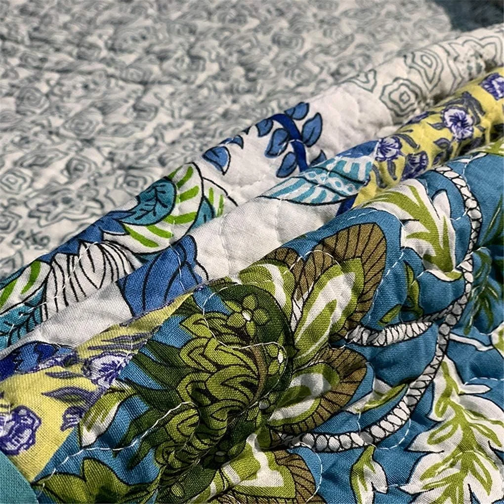 ست روتختی دو رو 3 تکه روتختی 230x250 سانتی متر با 2 رو بالشتی 51x76 سانتی متر پنبه ای طرح گلدار تکه دوزی روتختی برای تخت دو نفره