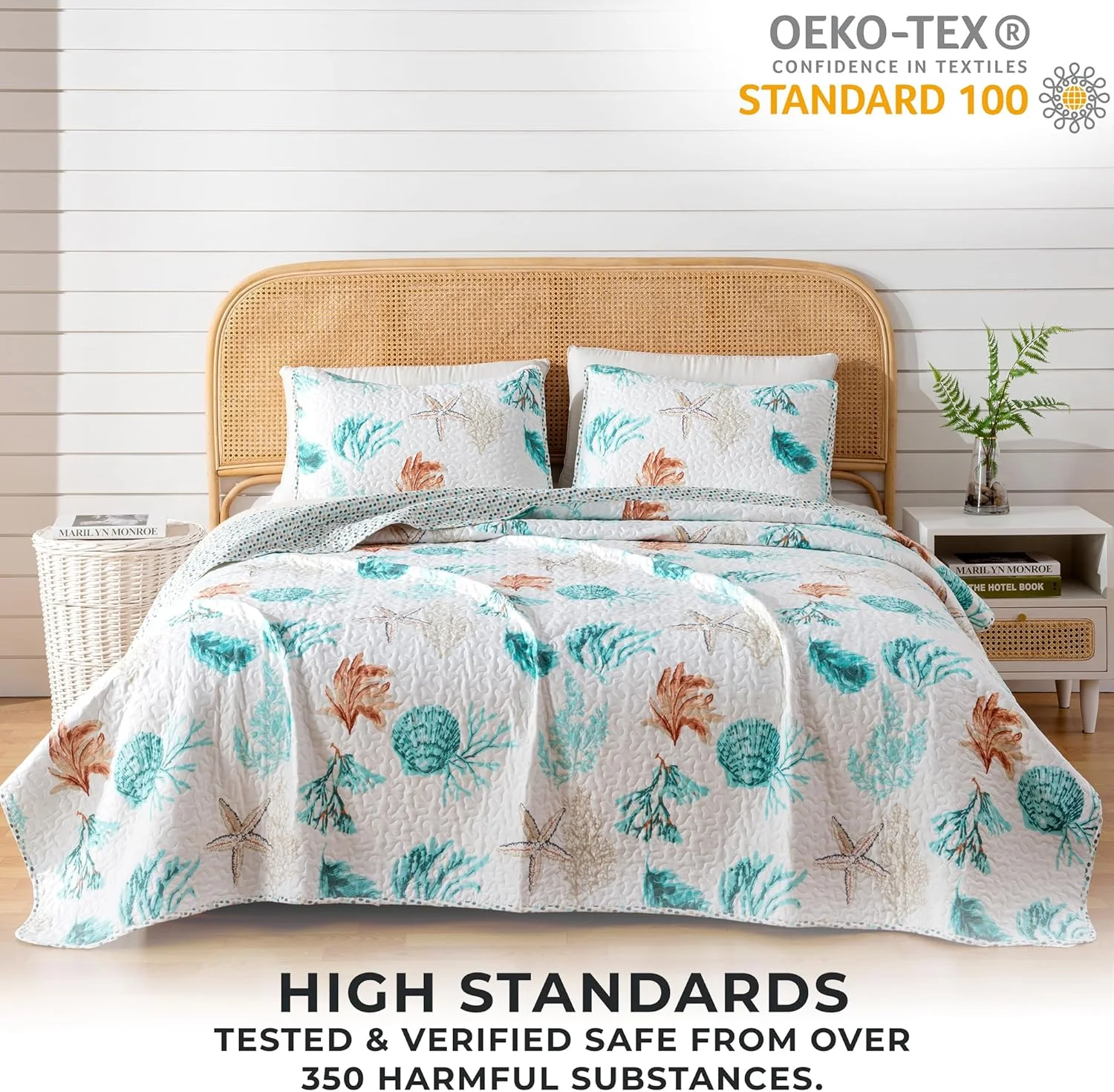 ست روتختی لحاف دوقلو ساحلی، لحاف ساحلی تابستانی با روبالشی، ست لحاف روتختی دو تکه برگشت پذیر ساحلی برای تمام فصول. رو تختی لحافی سبک وزن دریایی. مجموعه کی وست، چند رنگ