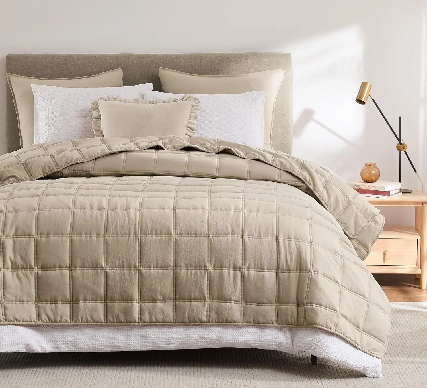 روتختی R.SHARE ابعاد 270 × 300 سانتی متر، بژ، روانداز تخت خواب میکروفایبر نرم، لحاف برای تخت، مبل، کاناپه (بدون روبالشی)، پتوی نوازشی طرح دار، روانداز مبل، مناسب بهار و تابستان