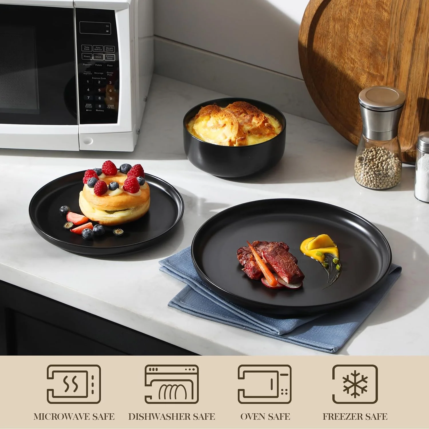 ست بشقاب و کاسه MALACASA، ست ظروف غذاخوری 12 تکه چینی برای 4 نفر، ست ظروف آشپزخانه، ظروف سرامیکی، قابل استفاده در مایکروویو و ماشین ظرفشویی، مشکی، سری LUNA ست بشقاب و کاسه MALACASA، ست ظروف غذاخوری 12 تکه چینی برای 4 نفر، ست ظروف آشپزخانه، ظروف سرامیکی، قابل استفاده در مایکروویو و ماشین ظرفشویی، مشکی، سری LUNA