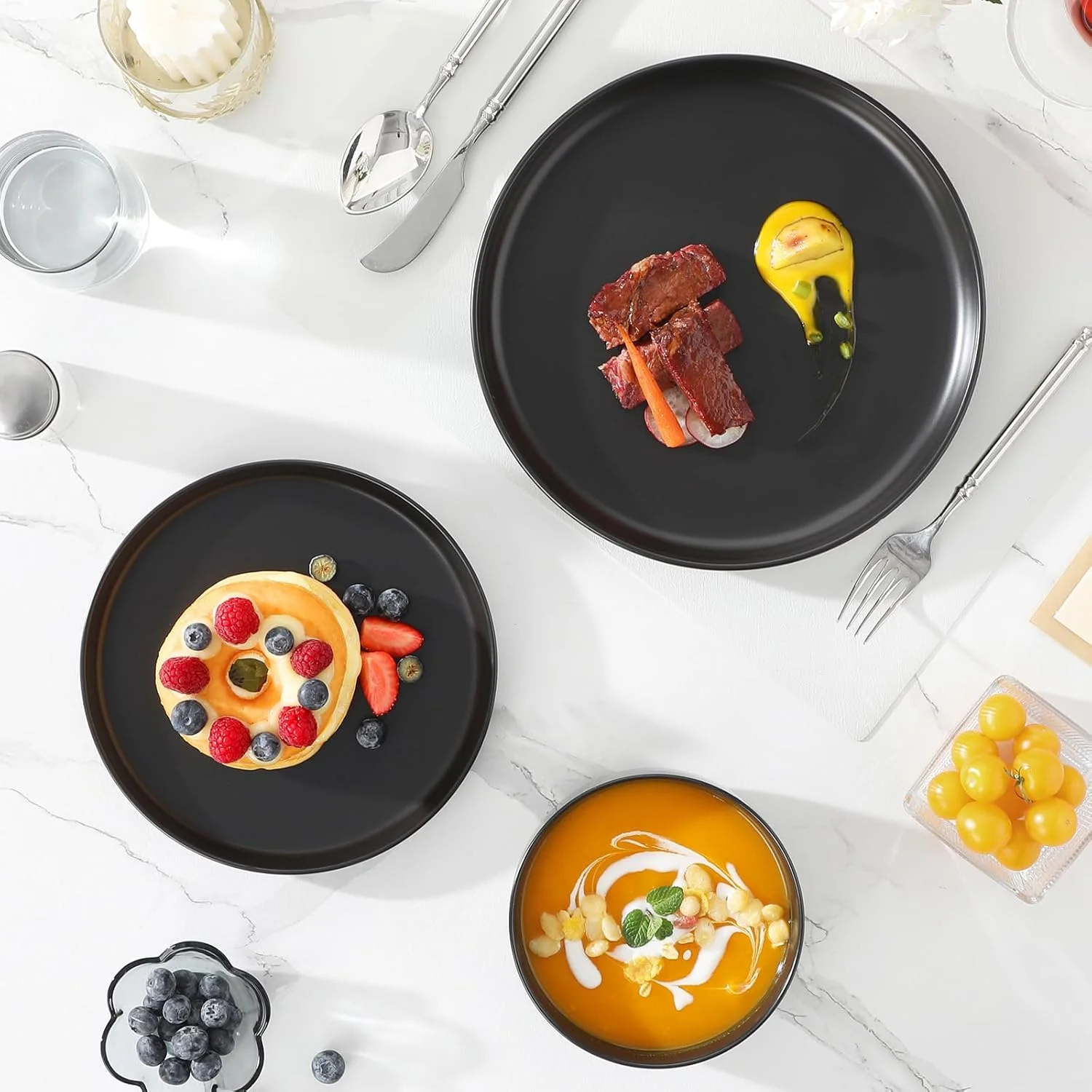 ست بشقاب و کاسه MALACASA، ست ظروف غذاخوری 12 تکه چینی برای 4 نفر، ست ظروف آشپزخانه، ظروف سرامیکی، قابل استفاده در مایکروویو و ماشین ظرفشویی، مشکی، سری LUNA ست بشقاب و کاسه MALACASA، ست ظروف غذاخوری 12 تکه چینی برای 4 نفر، ست ظروف آشپزخانه، ظروف سرامیکی، قابل استفاده در مایکروویو و ماشین ظرفشویی، مشکی، سری LUNA