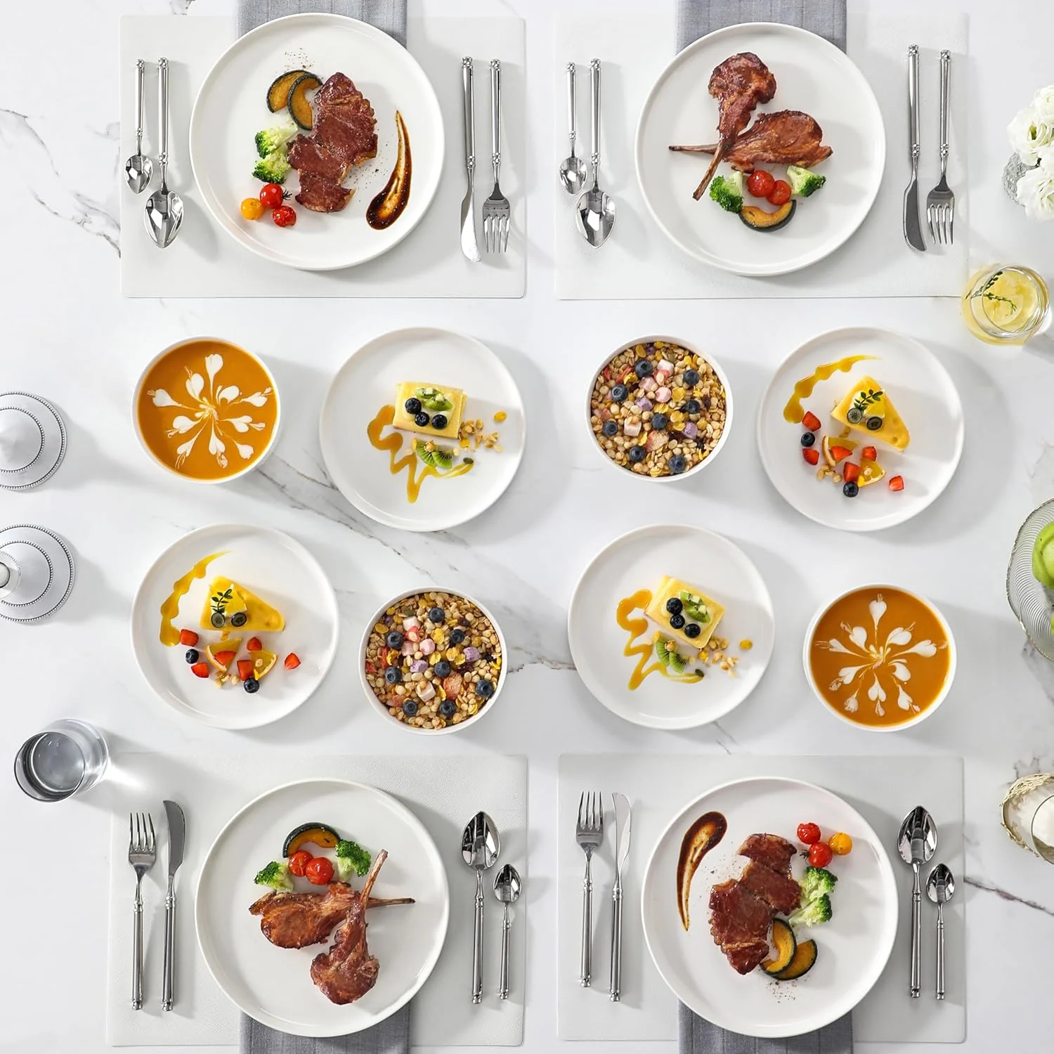 ملا کاسا، سرویس غذاخوری 12 پارچه چینی، ست ظروف سفید مدرن برای 4 نفر، ست بشقاب و کاسه سرو ممتاز، ست ظروف مقاوم در برابر خراش و لب پر شدن، سری LEAH ملا کاسا، سرویس غذاخوری 12 پارچه چینی، ست ظروف سفید مدرن برای 4 نفر، ست بشقاب و کاسه سرو ممتاز، ست ظروف مقاوم در برابر خراش و لب پر شدن، سری LEAH