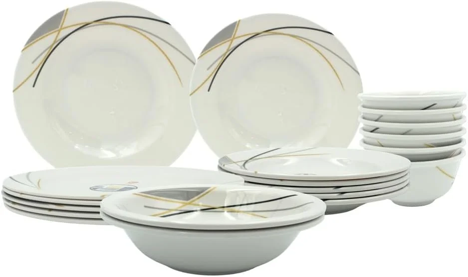 سرویس غذاخوری 20 پارچه ملامین طرح خط طلایی Melrich، ست بشقاب های بادوام، قابل شستشو در ماشین ظرفشویی، قوی و مقاوم سرویس غذاخوری 20 پارچه ملامین طرح خط طلایی Melrich، ست بشقاب های بادوام، قابل شستشو در ماشین ظرفشویی، قوی و مقاوم