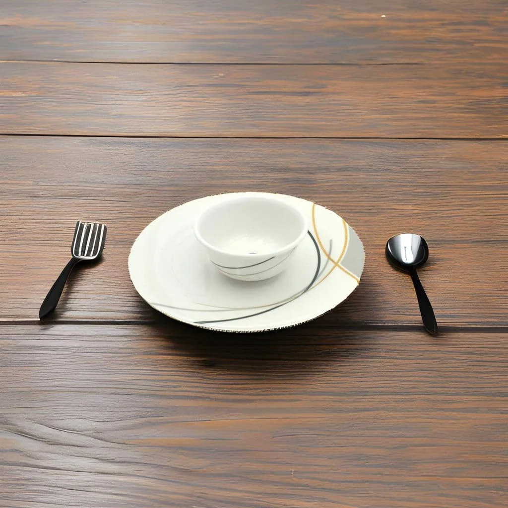 سرویس غذاخوری 20 پارچه ملامین طرح خط طلایی Melrich، ست بشقاب های بادوام، قابل شستشو در ماشین ظرفشویی، قوی و مقاوم سرویس غذاخوری 20 پارچه ملامین طرح خط طلایی Melrich، ست بشقاب های بادوام، قابل شستشو در ماشین ظرفشویی، قوی و مقاوم