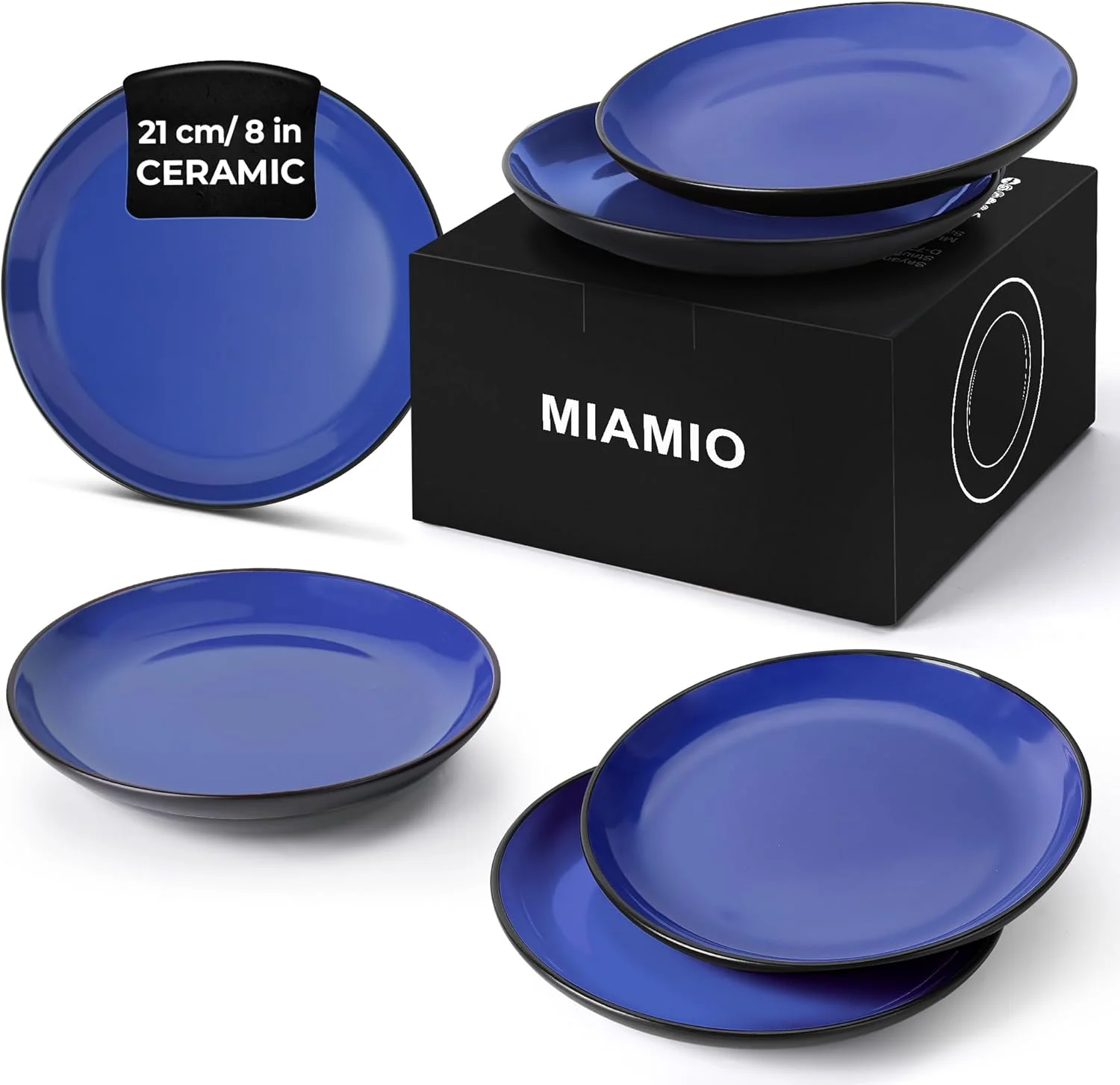 MIAMIO - ست 6 تایی بشقاب/بشقاب غذاخوری سرامیکی سنگی - مجموعه Le Papillon (آبی، 21 سانتی متر) MIAMIO - ست 6 تایی بشقاب/بشقاب غذاخوری سرامیکی سنگی - مجموعه Le Papillon (آبی، 21 سانتی متر)