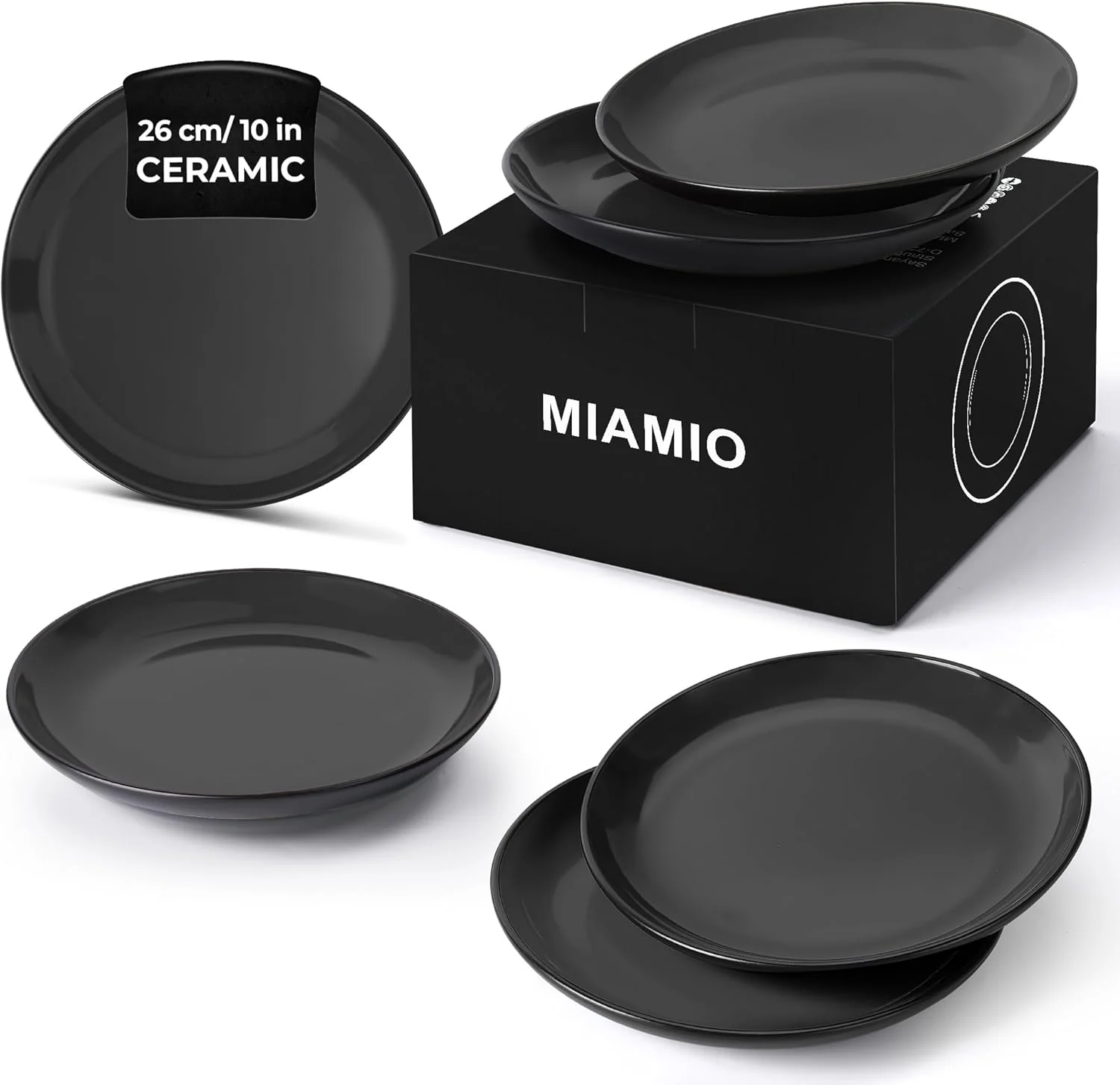 MIAMIO – 6 x Plate/Dinner Plate Set Stoneware Ceramic Tableware Set - Le Papillon Collection (Black, 26 cm) MIAMIO – 6 x Plate/Dinner Plate Set Stoneware Ceramic Tableware Set - Le Papillon Collection (Black, 26 cm)