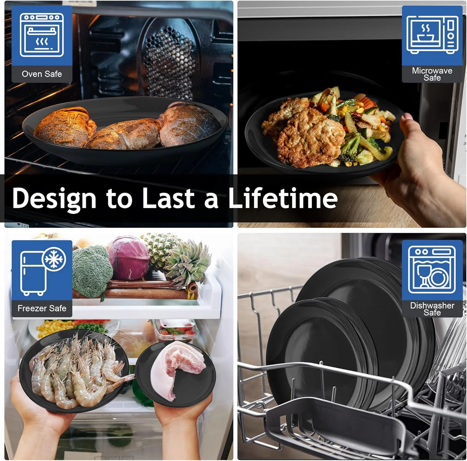 MIAMIO - ست 6 تایی بشقاب/بشقاب غذاخوری سرامیکی سنگی - مجموعه Le Papillon (مشکی، 21 سانتی متر) MIAMIO - ست 6 تایی بشقاب/بشقاب غذاخوری سرامیکی سنگی - مجموعه Le Papillon (مشکی، 21 سانتی متر)