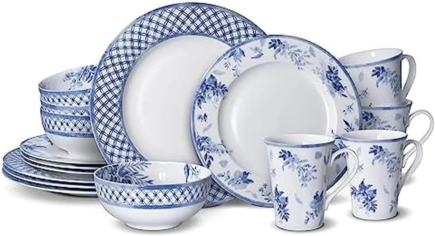 سرویس غذاخوری 16 پارچه مقاوم در برابر لب پر شدن میکاسا مدل Kiley، مناسب برای 4 نفر، آبی و سفید سرویس غذاخوری 16 پارچه مقاوم در برابر لب پر شدن میکاسا مدل Kiley، مناسب برای 4 نفر، آبی و سفید