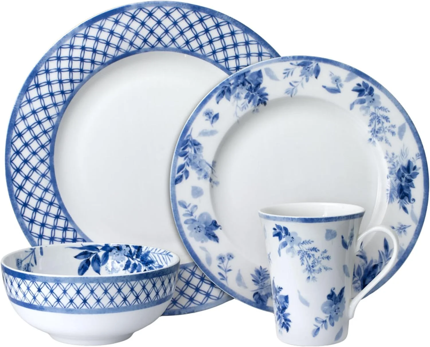 سرویس غذاخوری 16 پارچه مقاوم در برابر لب پر شدن میکاسا مدل Kiley، مناسب برای 4 نفر، آبی و سفید سرویس غذاخوری 16 پارچه مقاوم در برابر لب پر شدن میکاسا مدل Kiley، مناسب برای 4 نفر، آبی و سفید