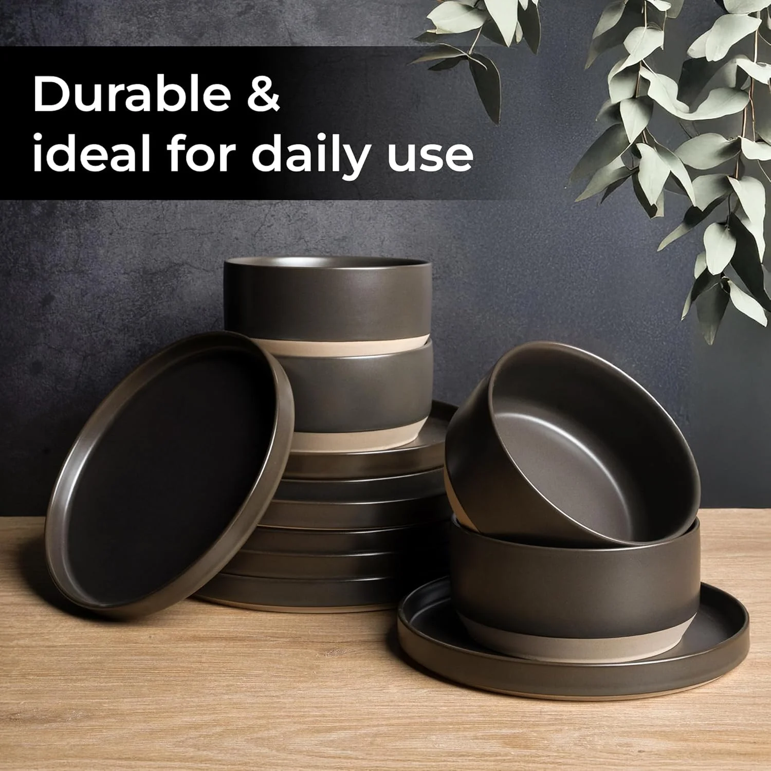 MIAMIO - ست بشقاب برای 4 نفر / ظروف سنگی برای 4 نفر، قابل شستشو در ماشین ظرفشویی و استفاده در مایکروویو - مجموعه سیرا (تیره، بشقاب های بزرگ (4 عدد)) MIAMIO - ست بشقاب برای 4 نفر / ظروف سنگی برای 4 نفر، قابل شستشو در ماشین ظرفشویی و استفاده در مایکروویو - مجموعه سیرا (تیره، بشقاب های بزرگ (4 عدد))