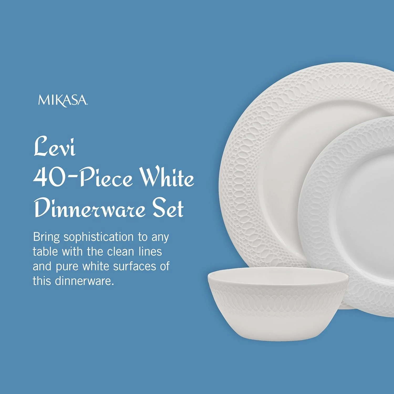 سرویس غذاخوری 40 پارچه چینی استخوانی میکاسا لوی، بشقاب و کاسه های برجسته، مقاوم در برابر لب پر شدن، سبک وزن، شیک و بادوام، مناسب برای 8 نفر، سفید سرویس غذاخوری 40 پارچه چینی استخوانی میکاسا لوی، بشقاب و کاسه های برجسته، مقاوم در برابر لب پر شدن، سبک وزن، شیک و بادوام، مناسب برای 8 نفر، سفید