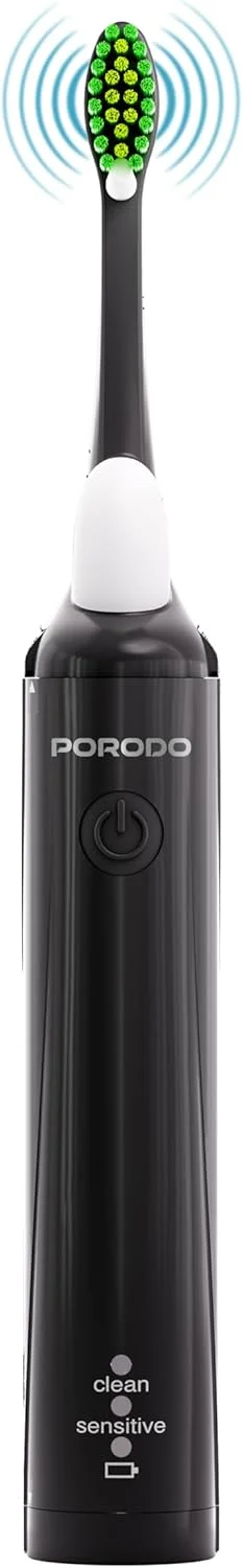 مسواک برقی شارژی Porodo Lifestyle، دارای دو حالت تمیز کردن، 18000 ضربه در دقیقه، مقاوم در برابر آب IPX7، 180 روز زمان کارکرد [با شارژ کامل]، ایده آل برای خانه و مسافرت (مشکی)